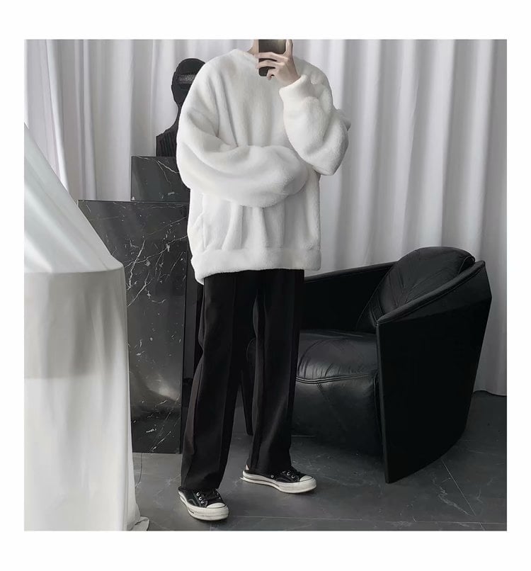 Faux Fluffy Lamb Crew Neck Sweater