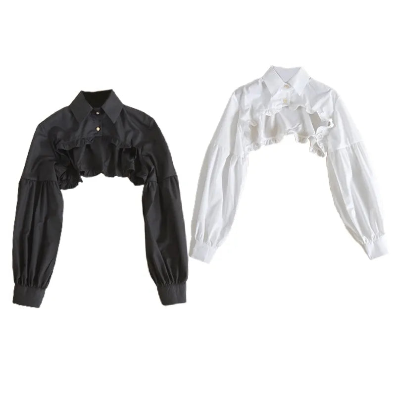 Puff Ruffle Collar Long Sleeve Blouse