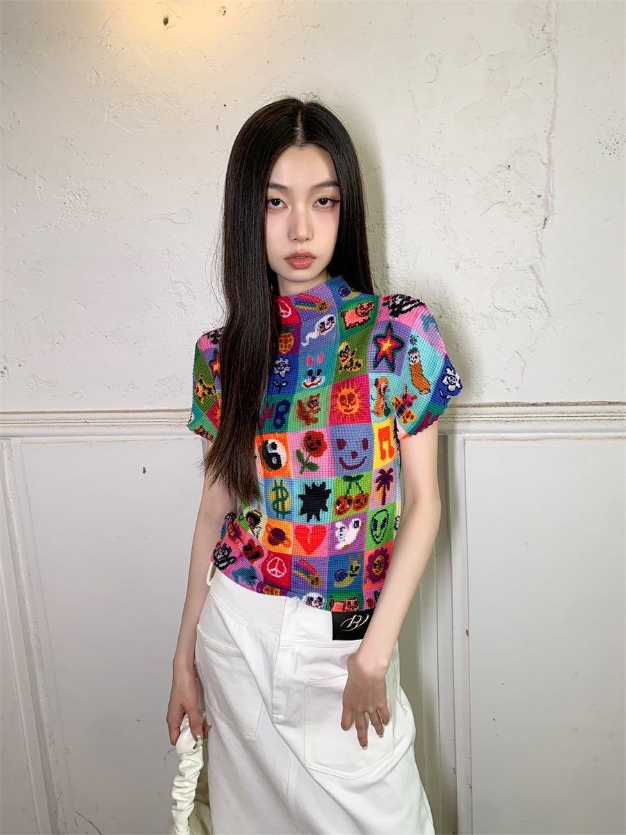 Rainbow Y2K Graphic Print Short Sleeve T-shirt