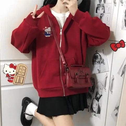 Cat Print Zipper Hoodie