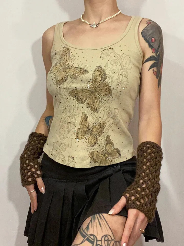 Butterfly Rhinestone Print Tank Top