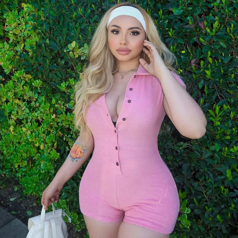Pink Button Up Romper