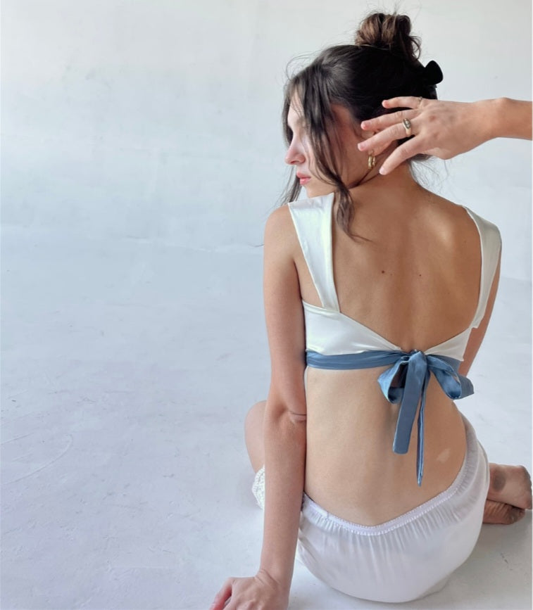 Satin Bow Backless Milkmaid Top