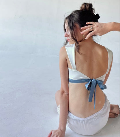 Satin Bow Backless Milkmaid Top