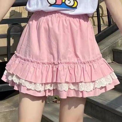 Pink Lace Patchwork Skirt