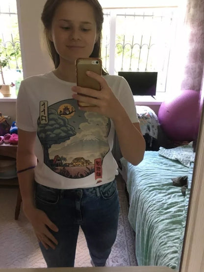 Cute Anime Japanese Cartoon Print Graphic Casual Short Sleeve T-Shirt
