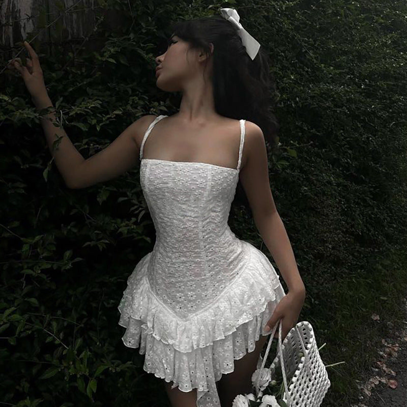 White Floral Lace Layered Dress
