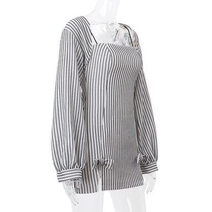 2PCS Vertical Stripe Slip Dress + Jacket