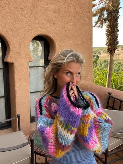 Colorful Striped Smock Sweater