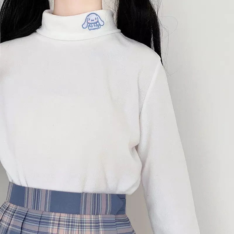 Cute Anime Japanese Embroidery Turtleneck High Collar Long Sleeve Shirt Pullover Aesthetic