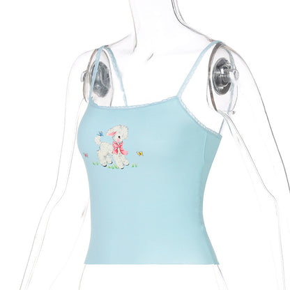 Blue Lamb Print Tank Top
