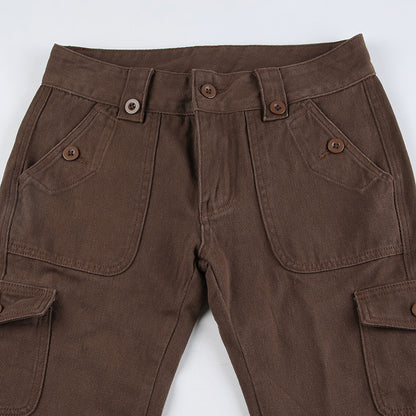 Brown Flare Boot Cut High Waist Trousers