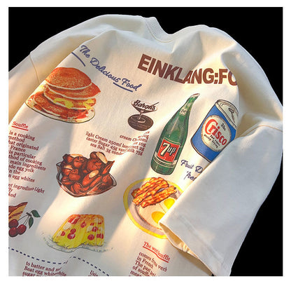 Vintage Food Print Short Sleeve T-shirt