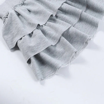 Grey Ruffle Low Rise Pleated Skirt