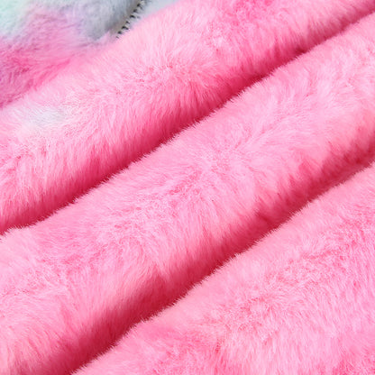 Cute Casual Rainbow Furry Tie Dye Plush Crop Long Sleeve Loose Sweatshirt Pullover E-Girl Kawaii Korean Japanese Harajuku Retro Streetwear Aesthetic