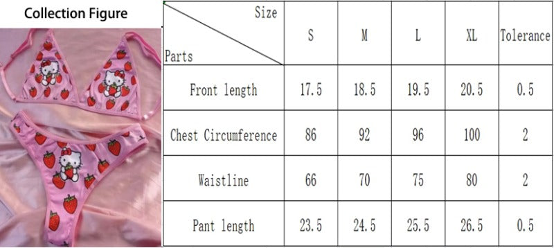 2PCS Pink Strawberry Japanese Cat Bikini Set