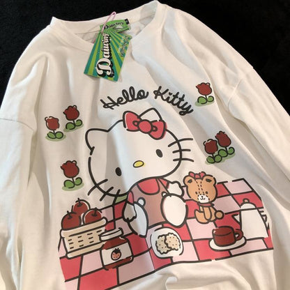 Cat Japanese Anime Print Long Sleeve Shirt
