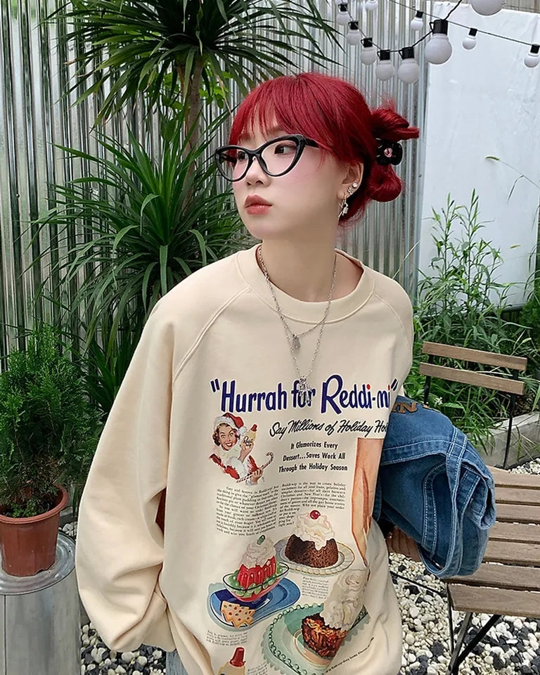 Vintage Dessert Print Sweatshirt