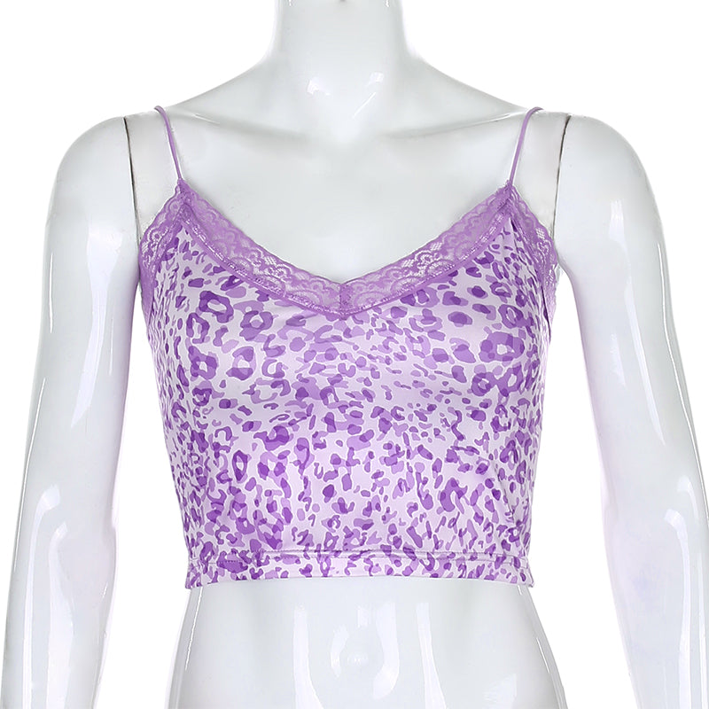 Cute Sexy Pink Patchwork Lace Leopard Party Club Crop Top Shirt Tee T-shirt E-Girl Kawaii Korean Japanese Harajuku Chinese Retro Streetwear Aesthetic