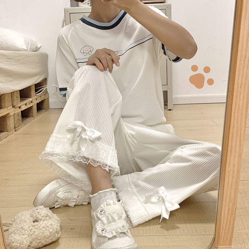 Sweet Bow Lacee Wide Leg High Waist Corduroy Trousers