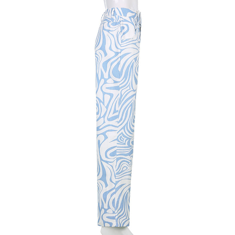 Blue & White Zebra Print High Waist Pants