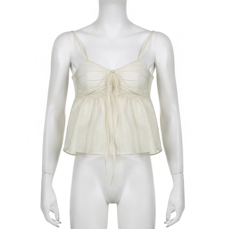 Yellow Double Layer Lace Up Top