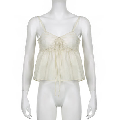 Yellow Double Layer Lace Up Top