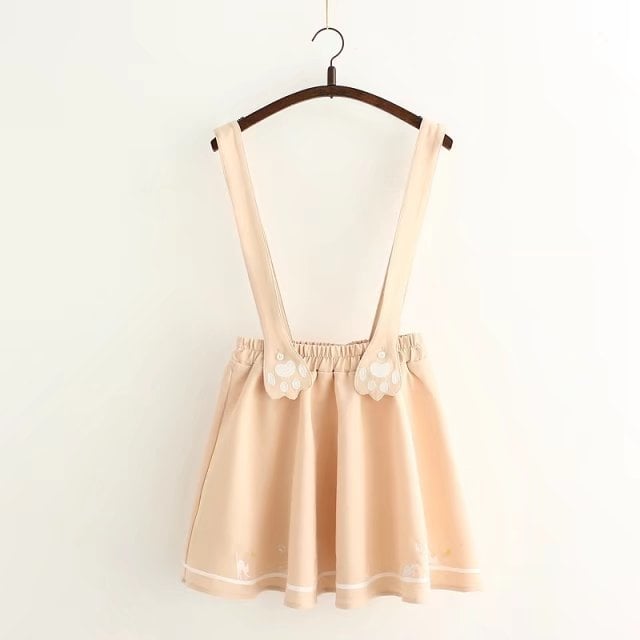 Cute Cartoon Sweet Cat Dog Paw Embroidery Skater Skirt Strap Suspenders Mini Skirt E-Girl Kawaii Korean Japanese Harajuku Streetwear