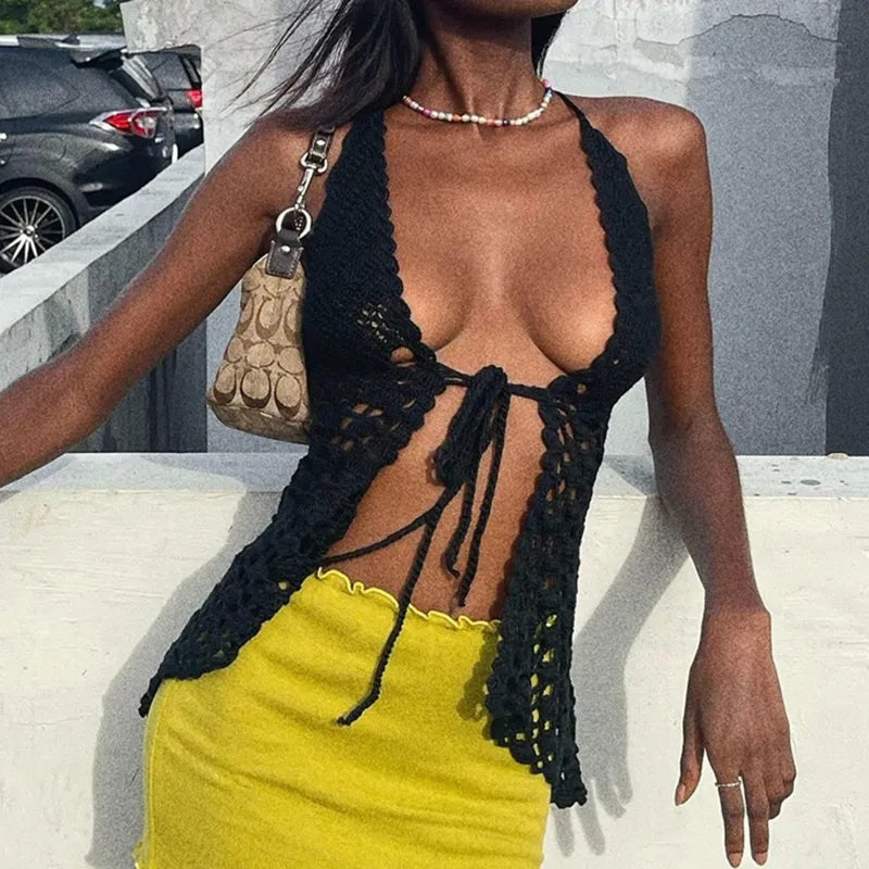 Crochet Front Tie Up Backless Vest