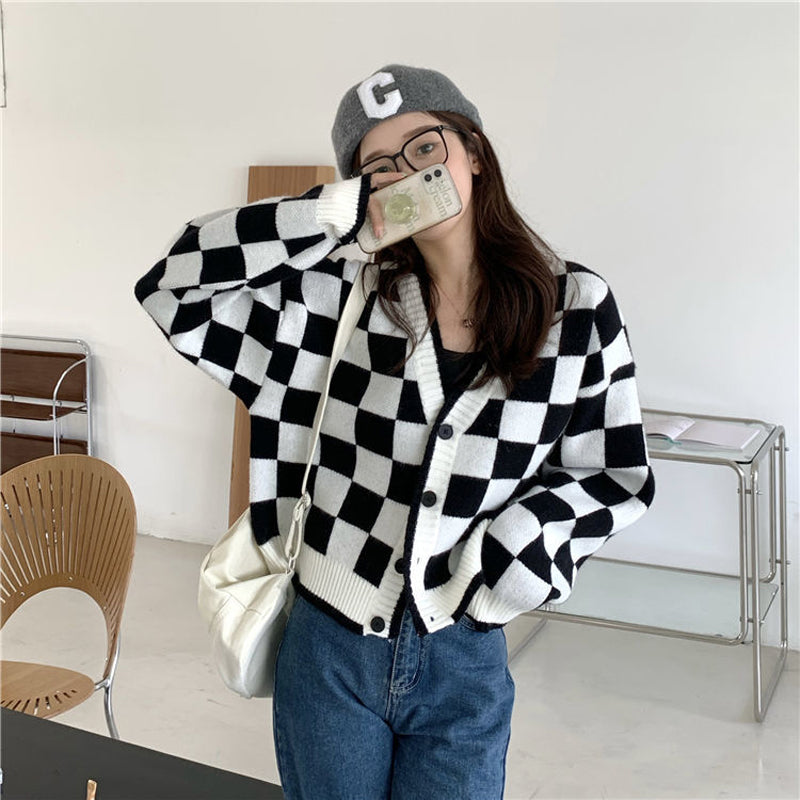 Checkboard Patchwork Cardigan