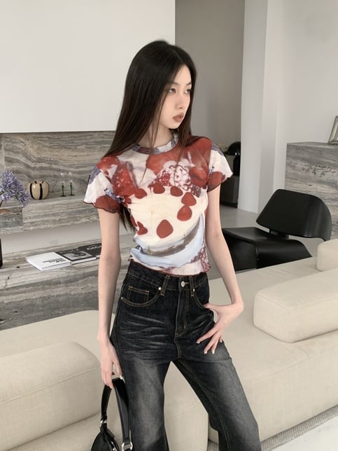 Cake Graffiti Mesh Short Sleeve Shirt