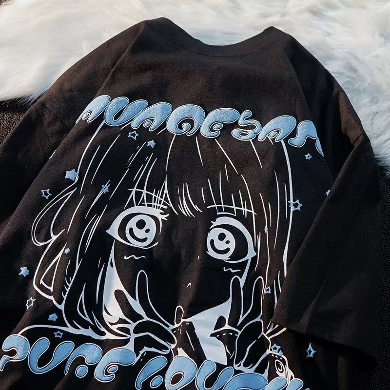 Anime Girl Graphic Print Loose Short Sleeve T-shirt