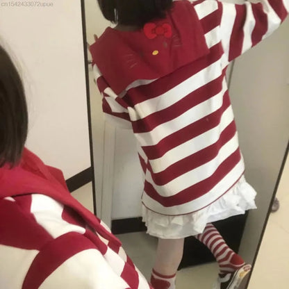 Japanese Anime Collar Stripe Long Sleeve Shirt