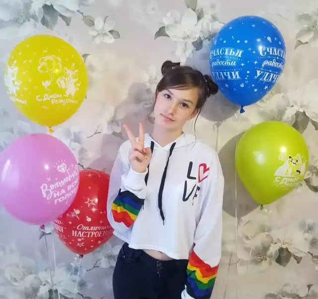 Love Letter Rainbow LGBT Cropped Hoodie Sweatshirt Pullover Long Sleeve Tee Shirt T-shirt Top E-Girl Kawaii Korean Japanese Harajuku Streetwear