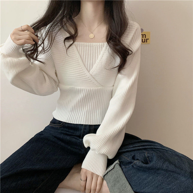 White Knit Crop Sweater