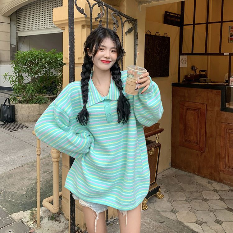 Rainbow Striped Knit Sweater