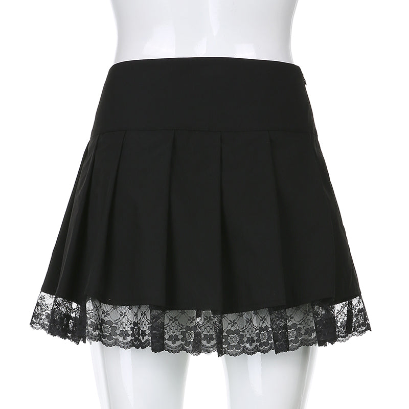 Black Bow Lace Up Pleated Mini Skirt