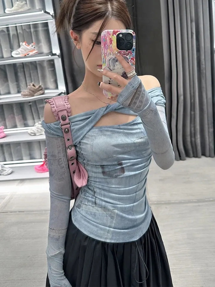 Blue Dye Mesh Long Sleeve Shirt