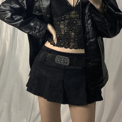 White Denim A-Line Low Waist Skirt