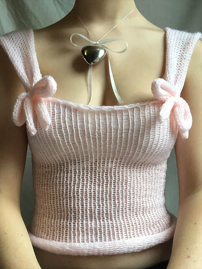 White Bow Knit Tank Top