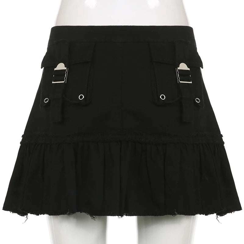 Black Denim Pleated Skirt