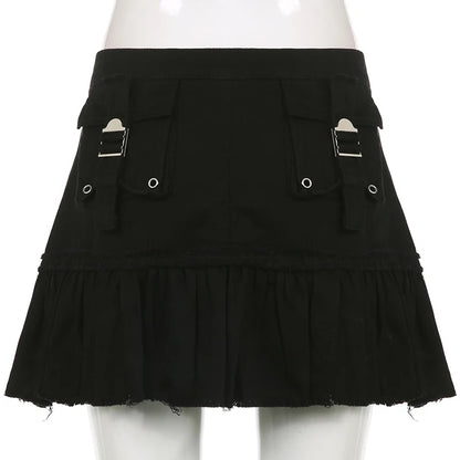 Black Denim Pleated Skirt