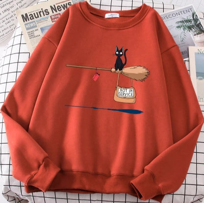 Cute Black Cat Japanese Anime Cartoon Print Oversized Fleece Crewneck