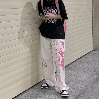 Anime Girl Print Wide Leg Pants