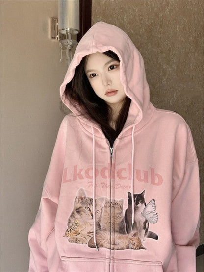 Kitten Print Zip Up Jacket