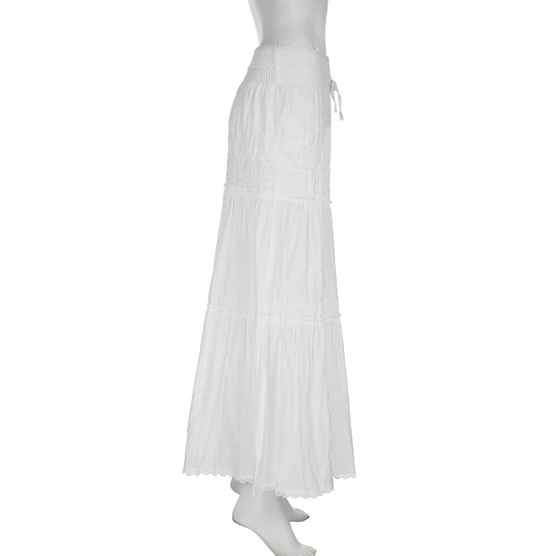 White Low Waist Maxi Skirt