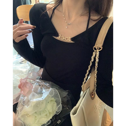 Black Halter Chain Long Sleeve T-shirt