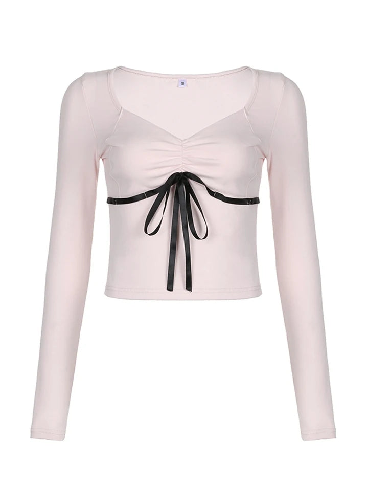 Bandage Bow Square Collar Crop Top