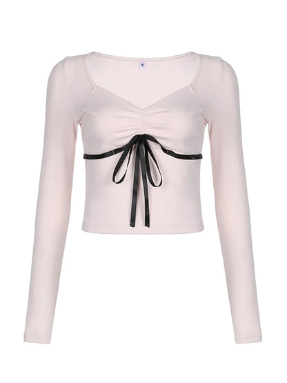 Bandage Bow Square Collar Crop Top