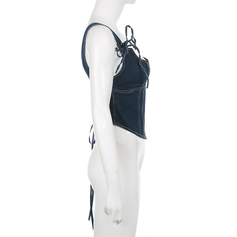 Blue Denim Corset Bandage Tank Top